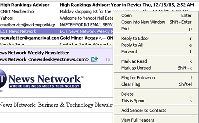 Yahoo Mail Beta - Right Click Menu